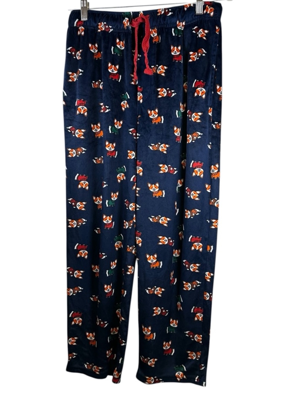 Varsity Sleepwear Corgi Print Velour Pajama Pants Size L Navy Blue  Dog Mom Cozy